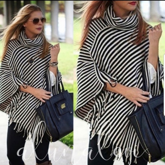 Sweaters - Striped Poncho